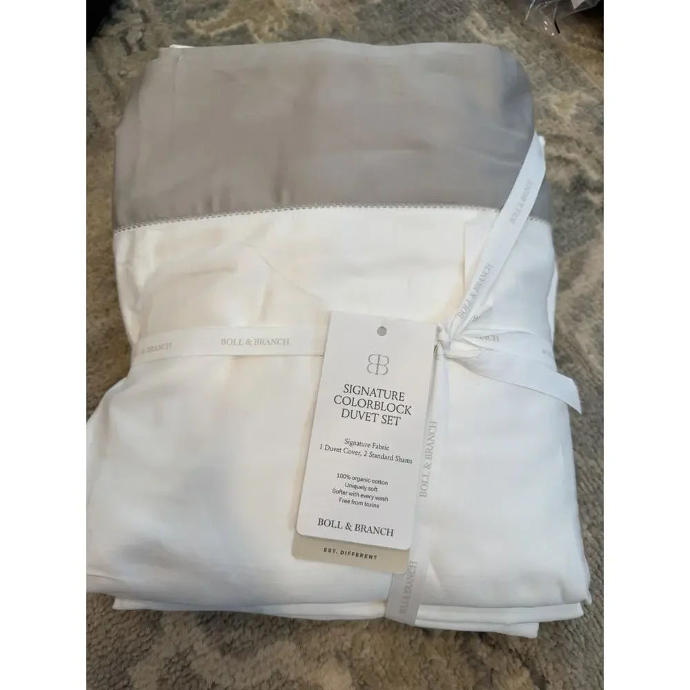 Boll & Branch Organic Cotton King Sheet Set White Pewter Trim NEW $378